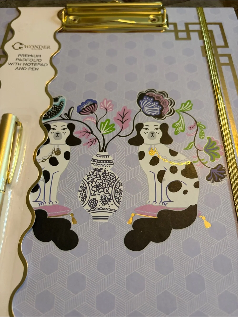 C Wonder Floral Poodle Clipboard Notepad with Gold Pen